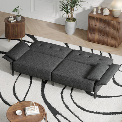 89" Linen Convertible Sofa Couch, Futon Sofa Bed with 2 Square Pillows, Adjustable Backrest & Armrests for Living Room