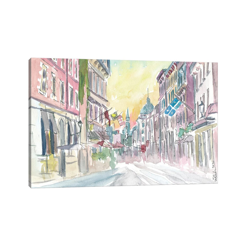 Montreal Quebec Historic Old Street Scene With Sunrise by Markus & Martina Bleichner - Wrapped Canvas Gallery-Wrapped Canvas Giclée
