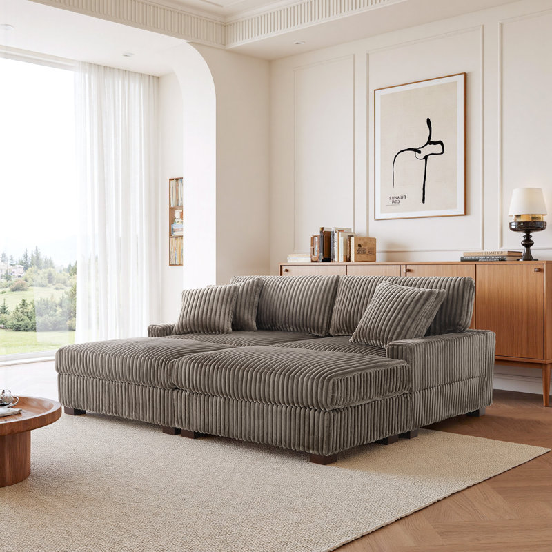 4 Seater Seating Component, Light Brown Polyester/Foam Padding
