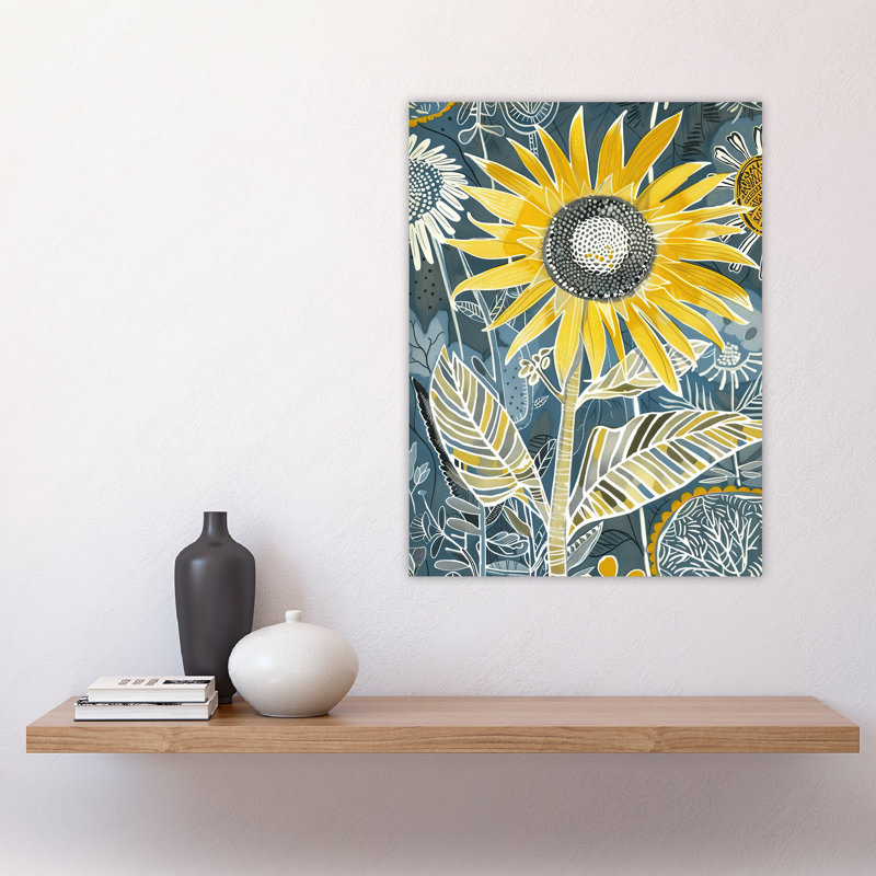 Sunflower Yellow Inverted Line Quirky Art Wall Art Print