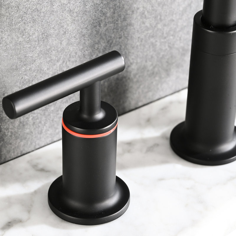 Robinet de salle de bain noir mat 8 po Très large avec poignées doubles et bonde escamotable - Laiton massif, pivotant sur 360 °, valve à disque en céramique goutte à goutte, bec de débit, 1,5 gallon par minute, facile à installer, laiton rouille et terni