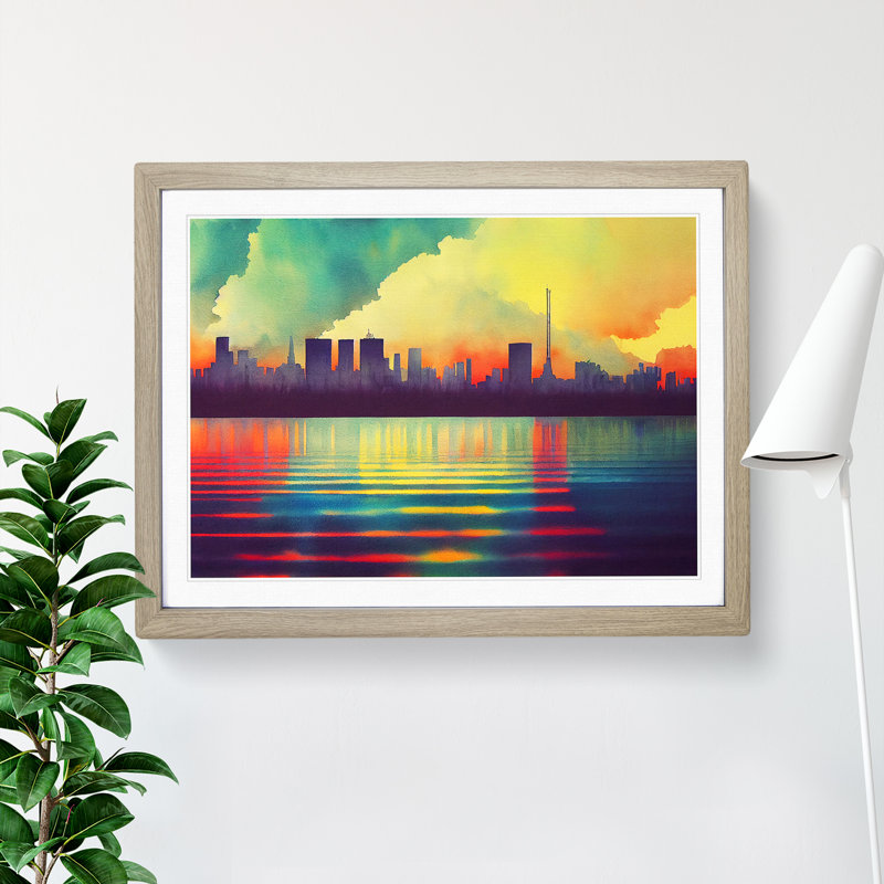 Unbeatable Watercolour Skyline - Framed Print, 34cm H x 46cm W x 2cm D, Oak