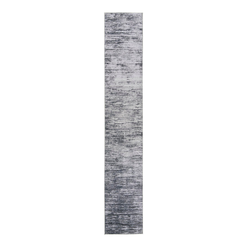Tapis en chenille tissé à la machine de couleur ivoire / gris Monsour, Tapis de couloir 2 pi 6 po x 14 pi