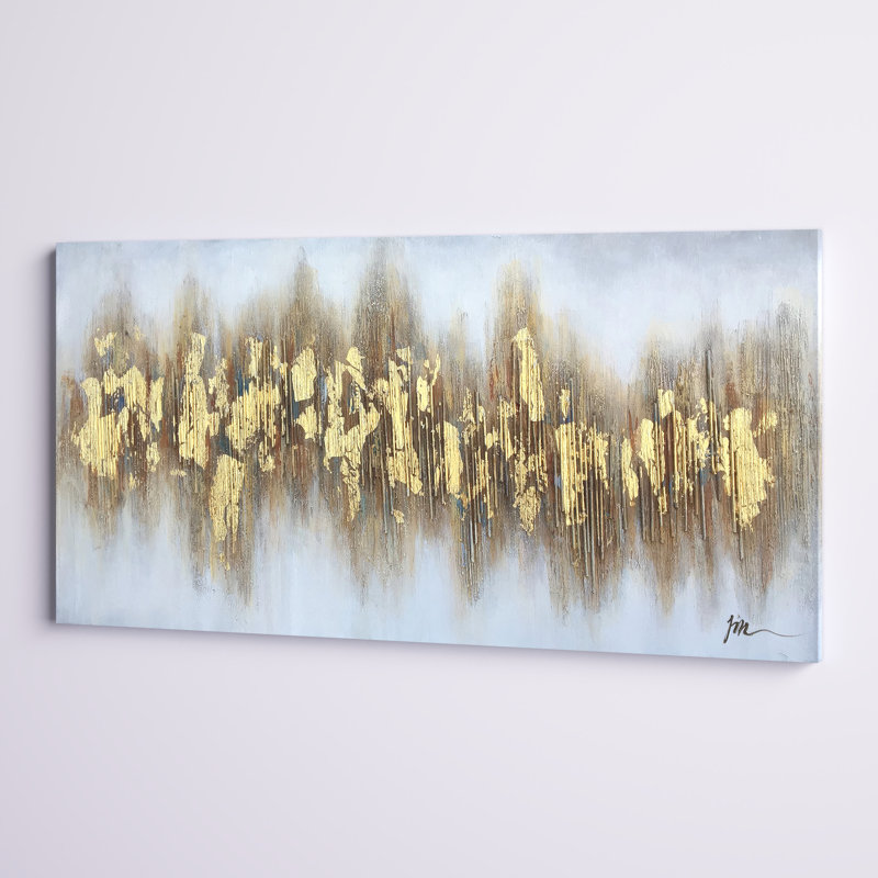 Beaming Yellow Flakes - peinture sur toile tendue, H 24 po x l 48 po x P 1,5 po