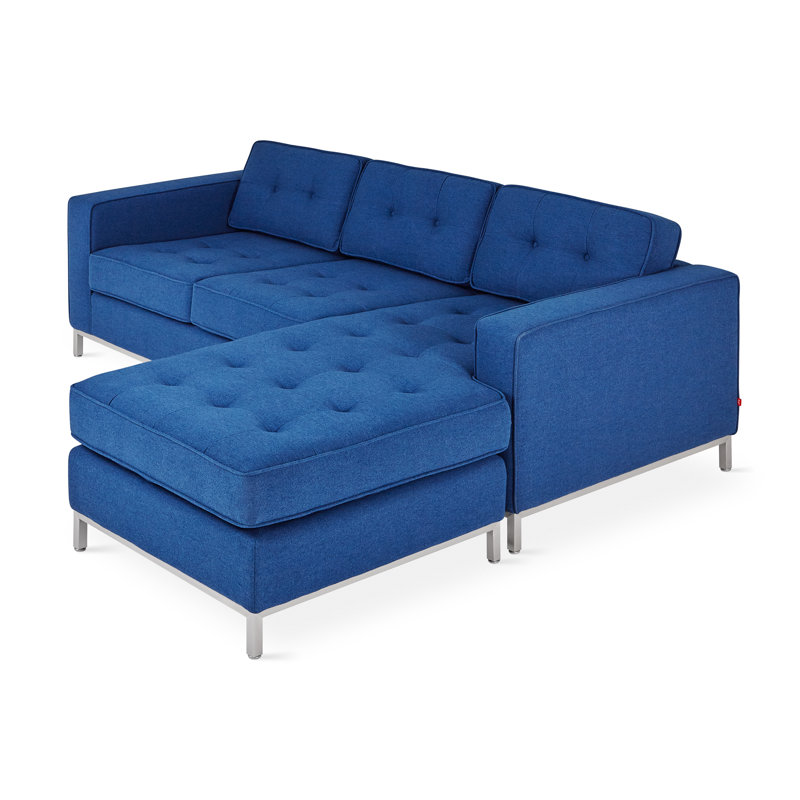 Jane Chaise Sectional, Totem Pebble, Stainless Steel, 30" H x 82" W x 65" D