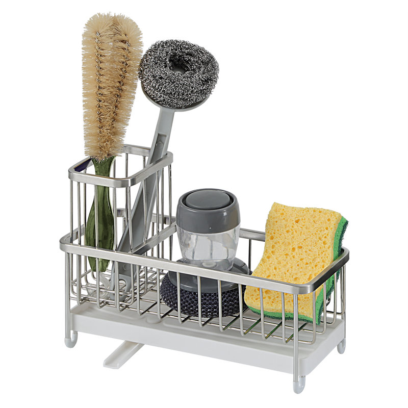 Support en acier inoxydable pour outils de nettoyage d'évier, Blanc