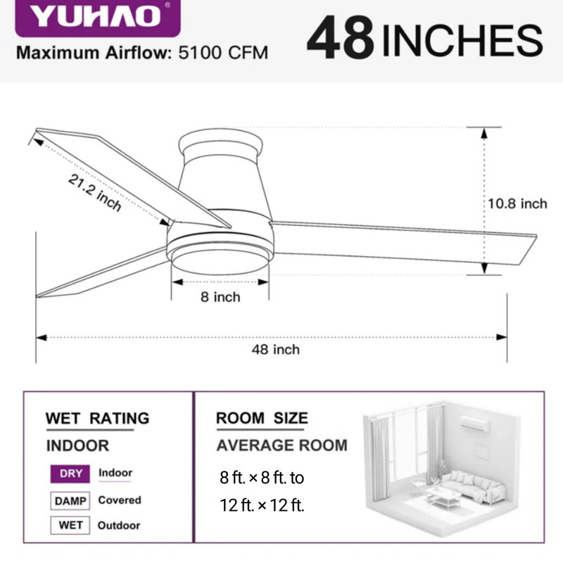 Amici Modern 48'' Flush Mount Ceiling Fan with LED Lights and Remote Control, White