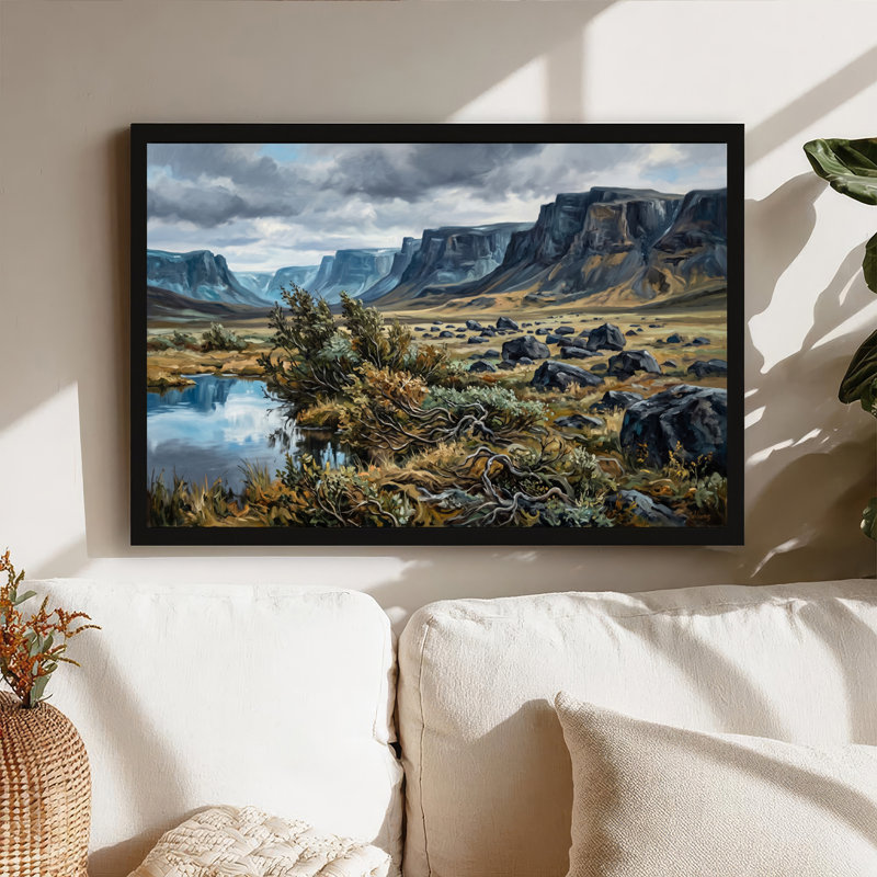 Art mural sur toile bleu, rivière réfléchissante et montagnes Rocheuses, 20"H x 30"W