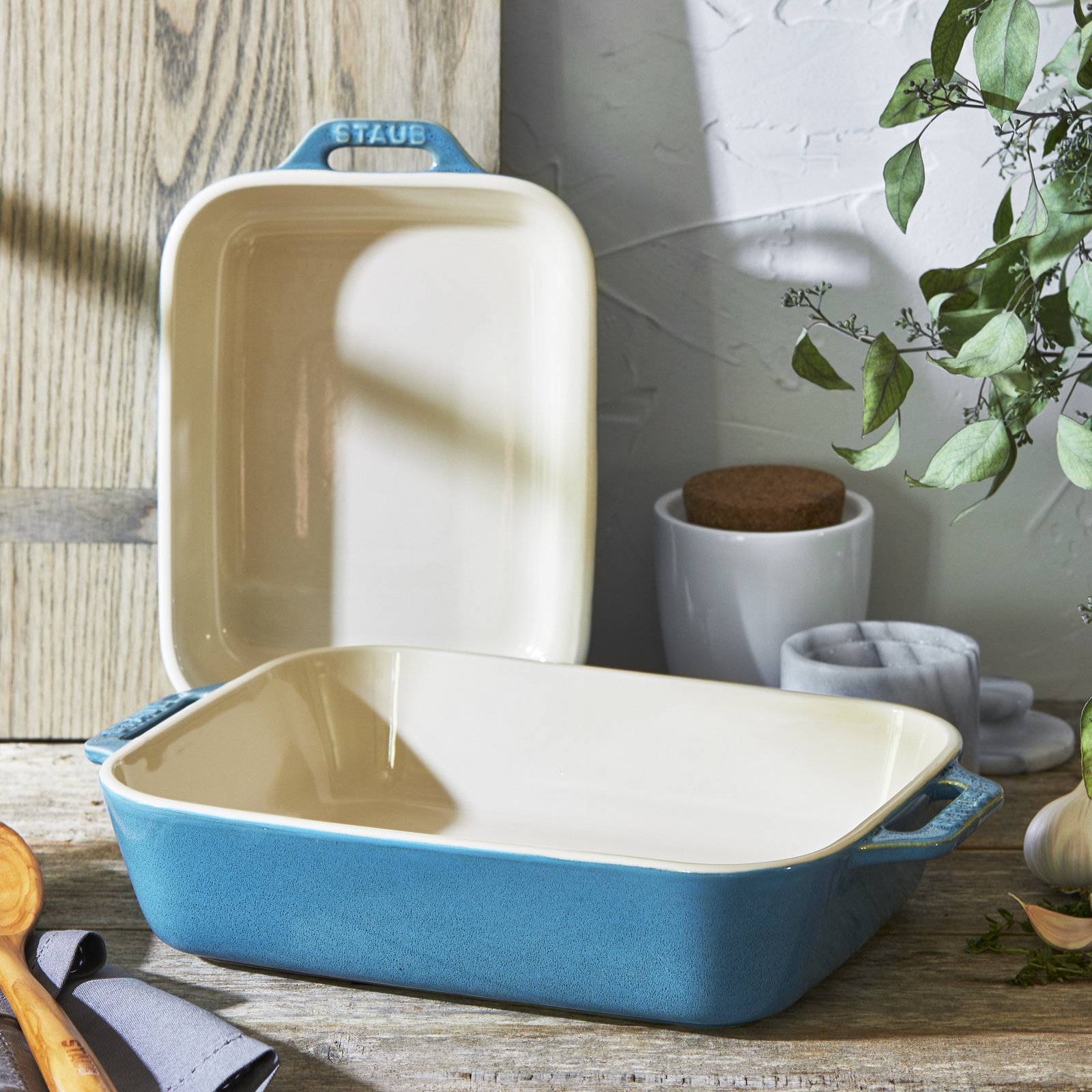 Ceramique 2-Piece Rectangular Baking Dish Set, Rustic Turquoise