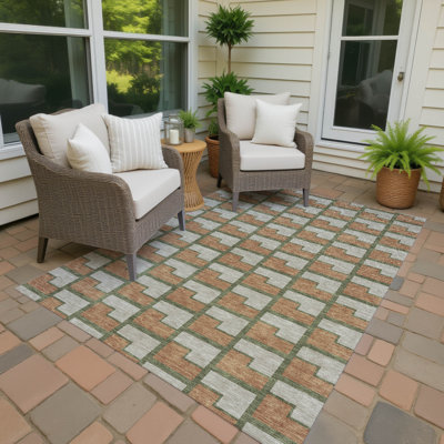 Machine Washable Indoor/Outdoor Lipman ACN2416 Geometric Rug