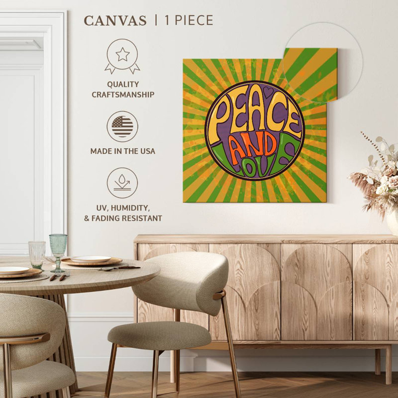 Khyia hippie paix et amour, H 33 po x l 33 po