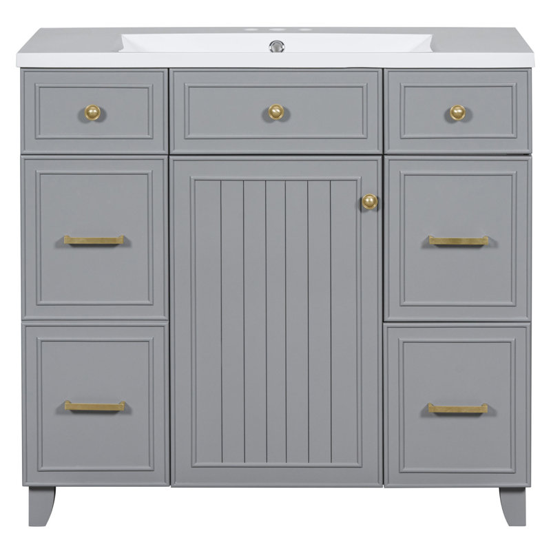 Luxurious Bathroom Vanity With Premium Features And Functional Design, Gold, Gray