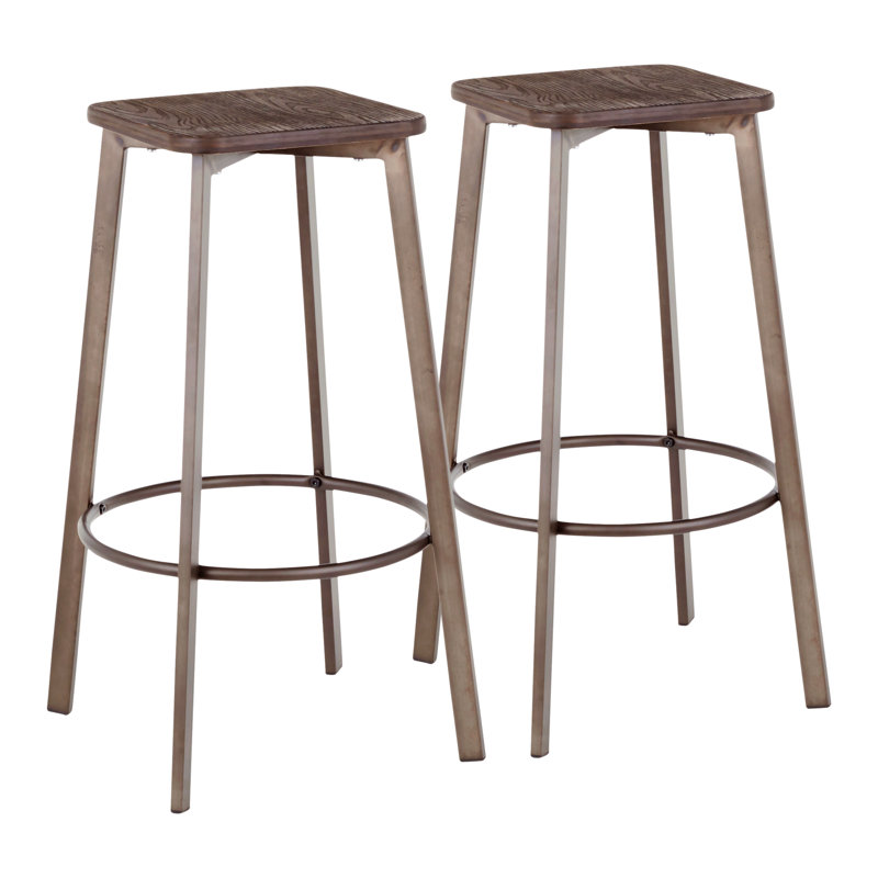 Tabouret de bar carré Clara en métal antique et espresso, Espresso