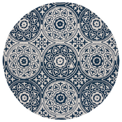 Norissa Hand Tufted Wool/Cotton Geometric Rug in Ivory/Blue