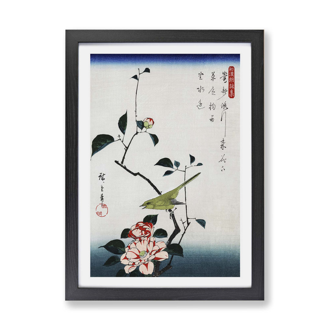 Camellia & a Nightingale by Utagawa Hiroshige - Framed Print