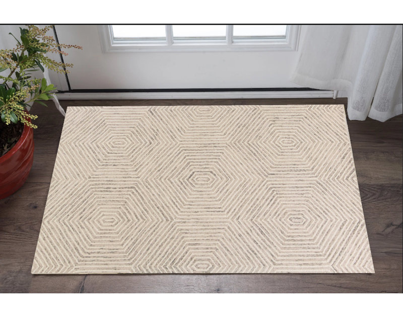 Korben 8' X 10' Ivory and Gray Wool Geometric Hand Tufted Area Rug, Rectangle 2'3" x 3'9"