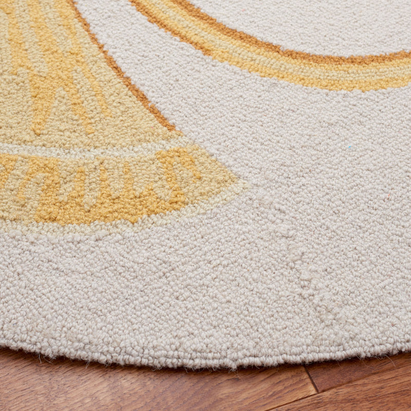 Tapis floral en laine crocheté à la main Timmons Posters - doré / vert / crème, Rond 6 pi