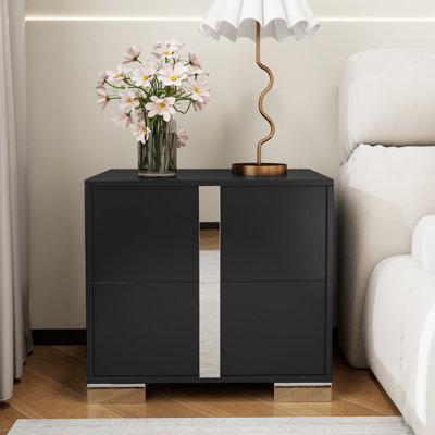 Modern Nightstand Black With Mirror Handle For Bedroom,23.3'' Nightstand With 2 Drawers,Bed Side Tables Bedroom,Living Room