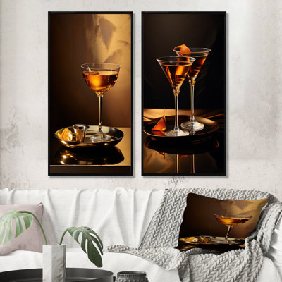 Sidecar Soiree Bronze Cocktail - Cocktails Canvas Art Print Set Of 2