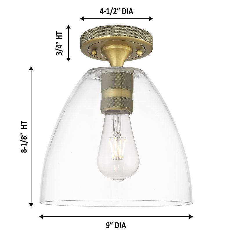 Downtown Urban - Kennedy - 1 Light 9" Bristol Flush Mount - Clear Shade, Brushed Brass