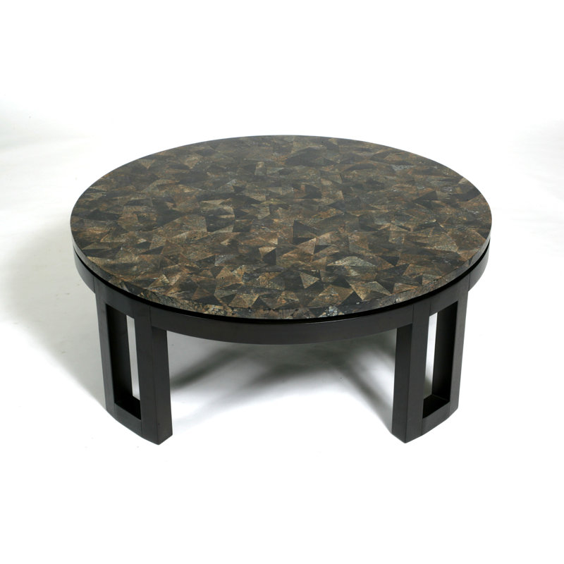 Kan Solid Wood Coffee Table, Gray Penshell, Espresso
