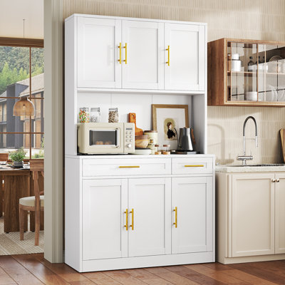 71"H Large Metal Kitchen Pantry Storage Cabinet with Adjustable Shelves and Drawers and Countertop