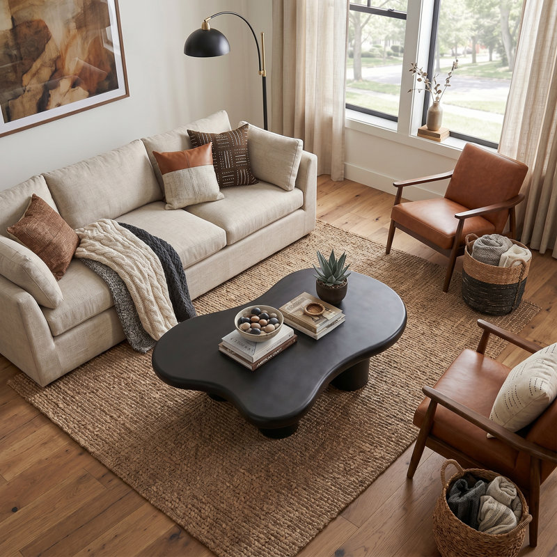48" Modern Cloud-Shaped Coffee Table with 4 Chunky Cylindrical Legs, Black