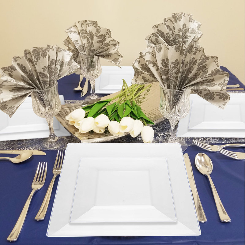Ensemble de 120 assiettes carrées transparentes en plastique pour mariage