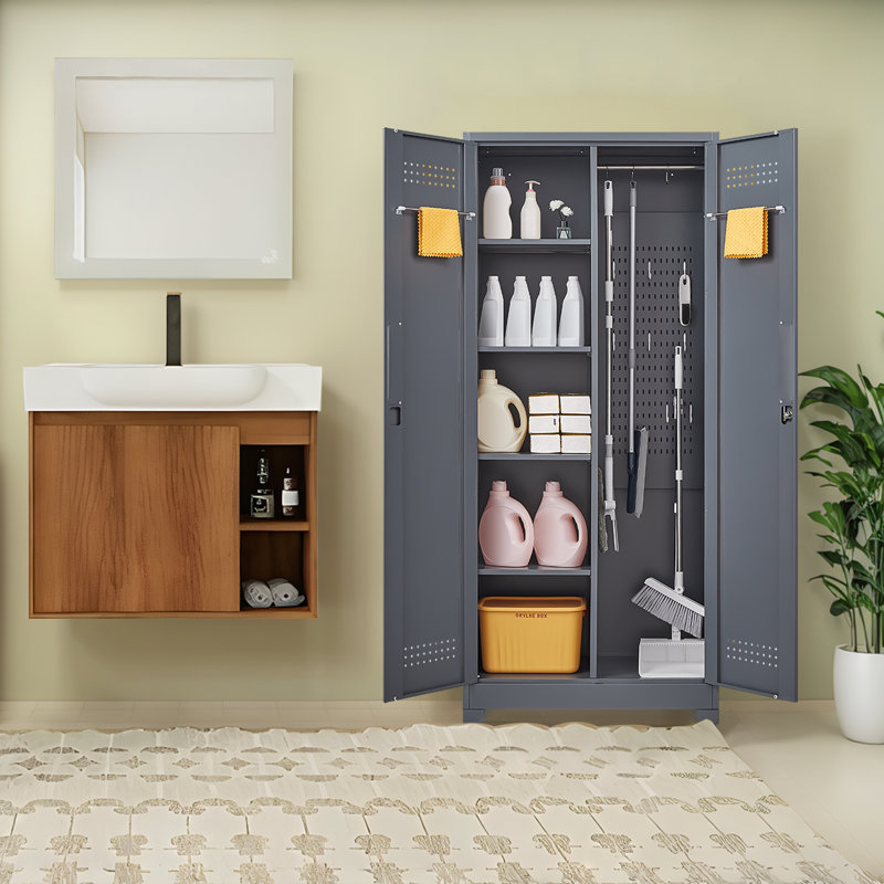 Large Steel Tool Storage Cabinet With Reinforced Frame, Anti-Rust Surface,Lockable Doors&Adjustable Shelves, Gray