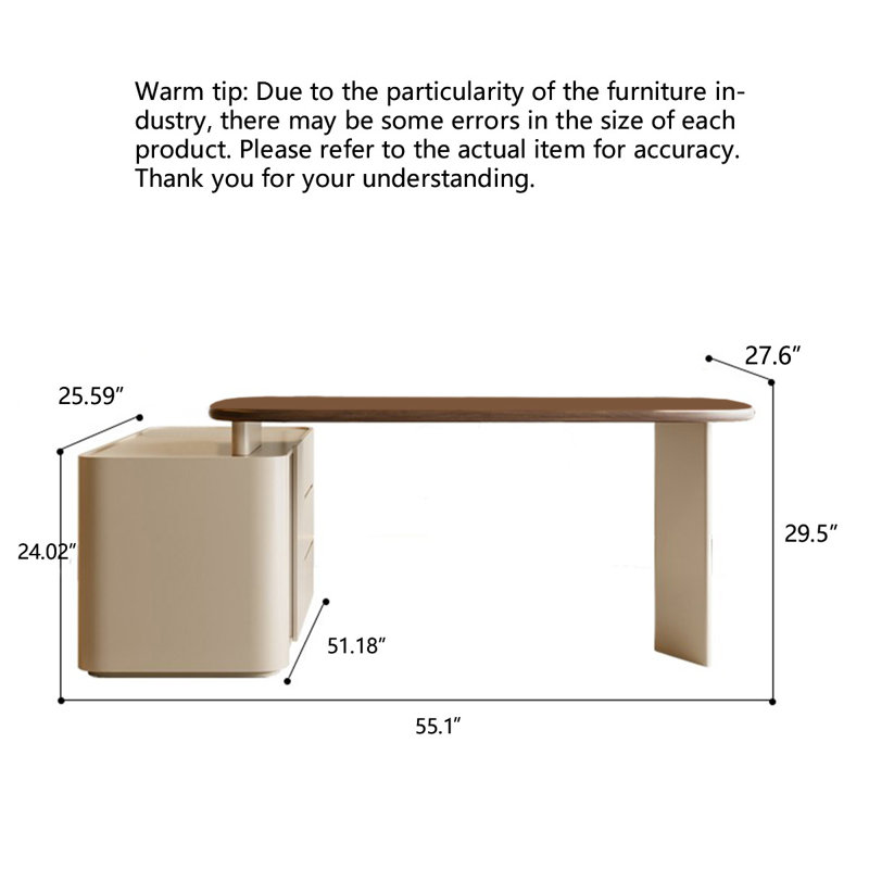 Light Luxury Modern L-Shaped Solid Wood Desk, 29.53' H x 66.93" W x 51.18" D