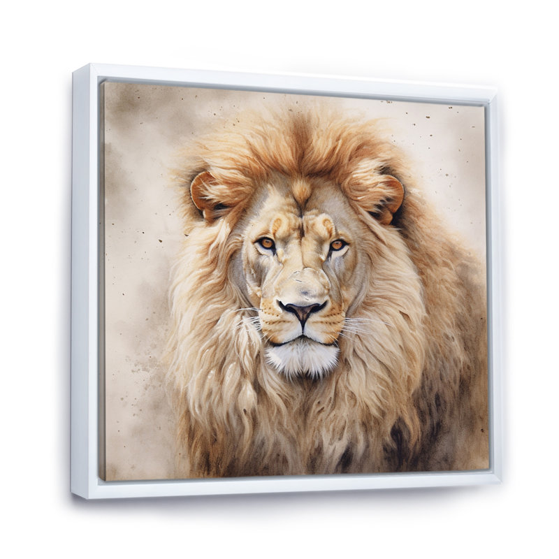 Fierce Lion II - Lion, art mural, H 16 po x l 16 po x P 1 po, Cadre flottant blanc