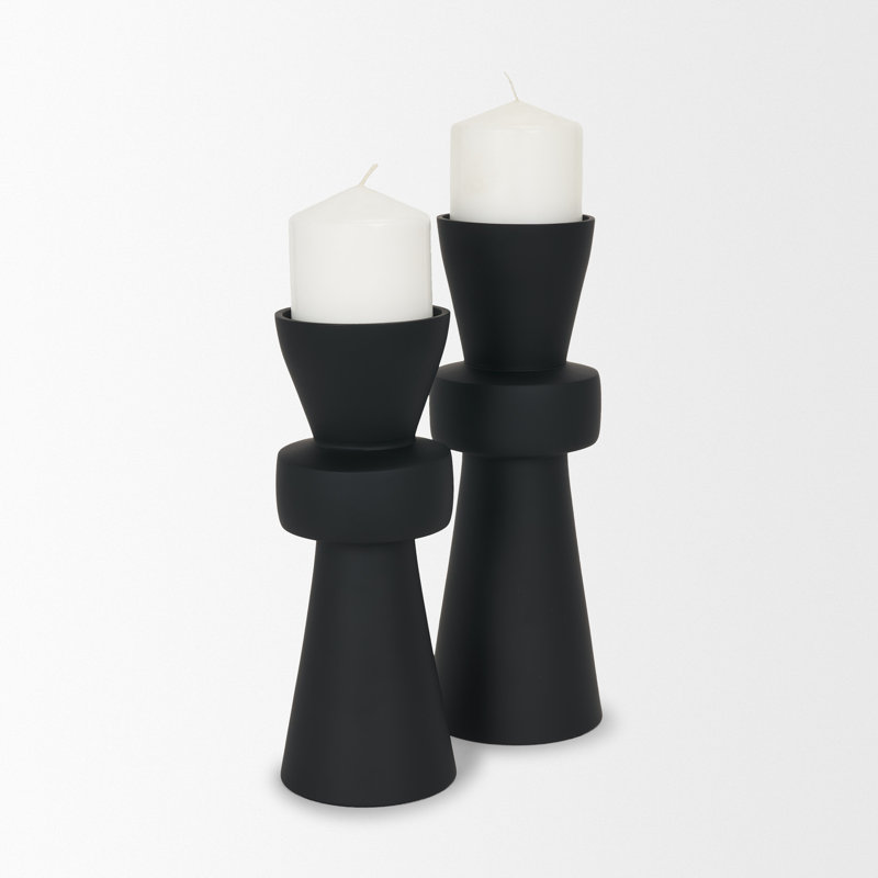 Odilia Small Textured Antiqued Metal Geometric Pillar Candle Holder, Black, 10.3" H x 4" W x 4" D