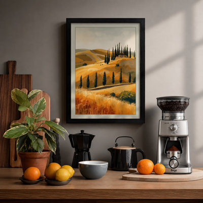 Tuscan Cypress Landscape Rustic - Framed Print