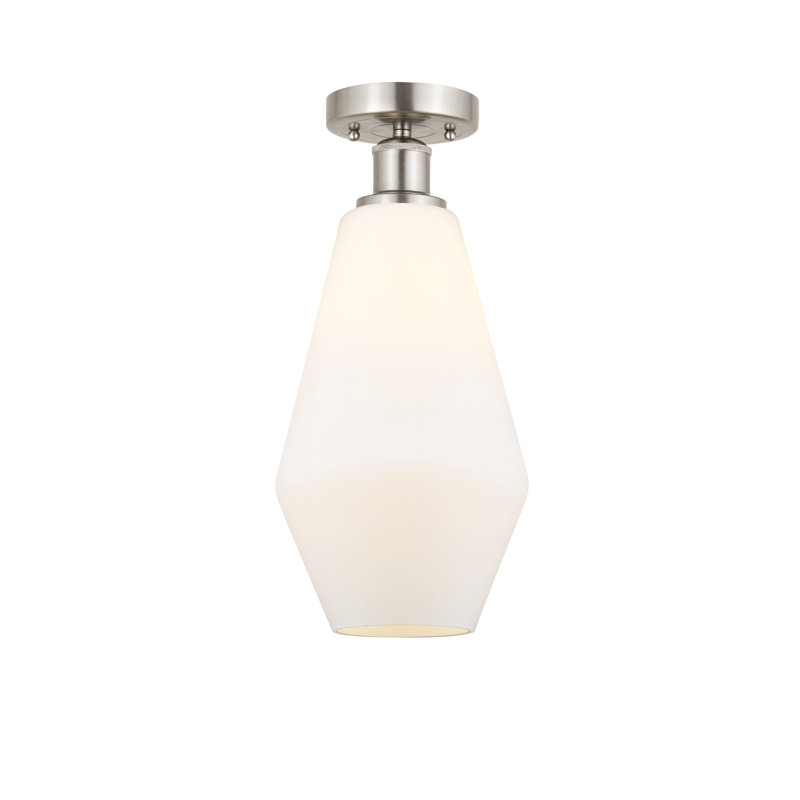 Amylea Glass Semi Flush Mount, Matte White, Brushed Satin Nickel