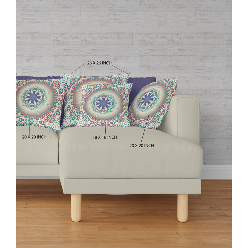  Housse de coussin carré et insert, Beige/bleu, H 26 po x l 26 po, Fermeture éclair