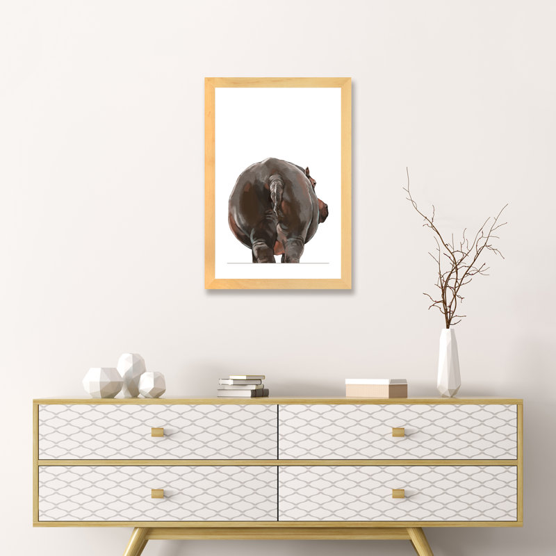 Art hippopotame, H 24 po x l 16 po x P 1 po, Papier encadré naturel