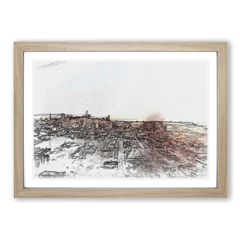 San Francisco California Skyline in Abstract - Picture Frame Graphic Art Print, 35cm H x 50cm W x 2cm D, Oak