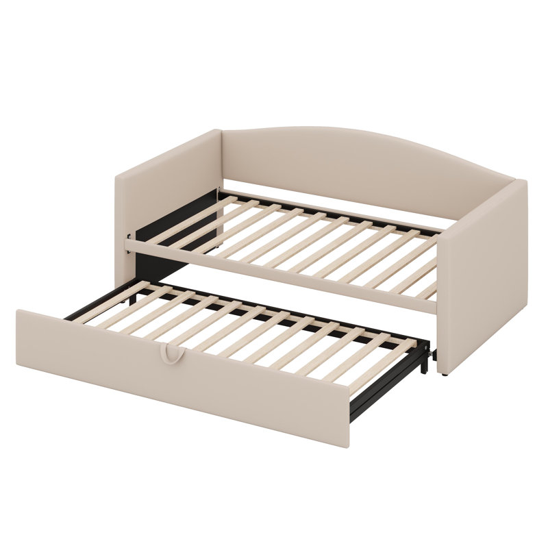 Daybed With Extended Pop Up Trundle, Beige
