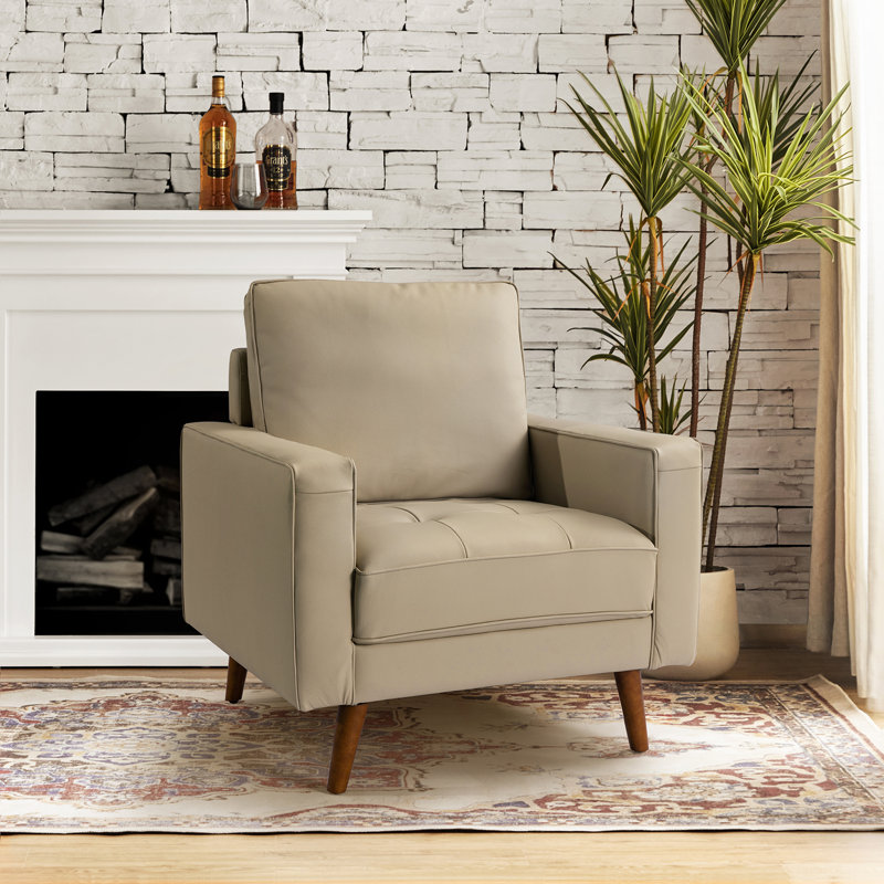 Fauteuil Annaleise, Cuir véritable beige