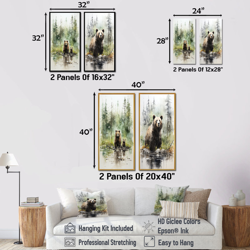 «Brown Grizzly Bear In Wilderness I», ensemble de 2 impressions sur toile, H 28 po x l 25 po, Toile tendue