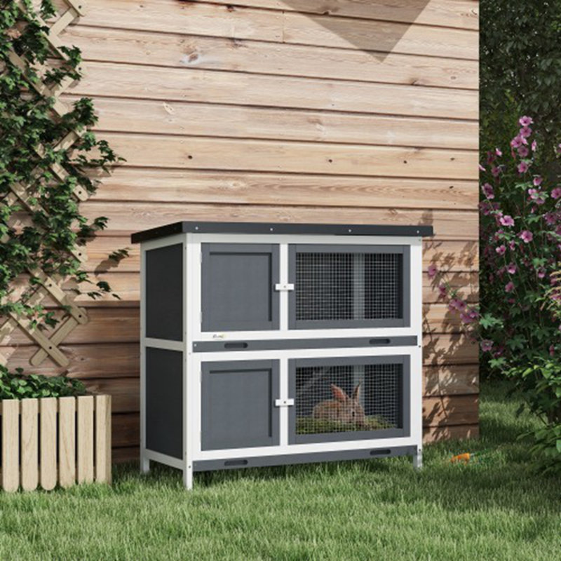 Cage à lapin en bois, Gris, H 35,8 po x l 18,5 po x P 39,3 po