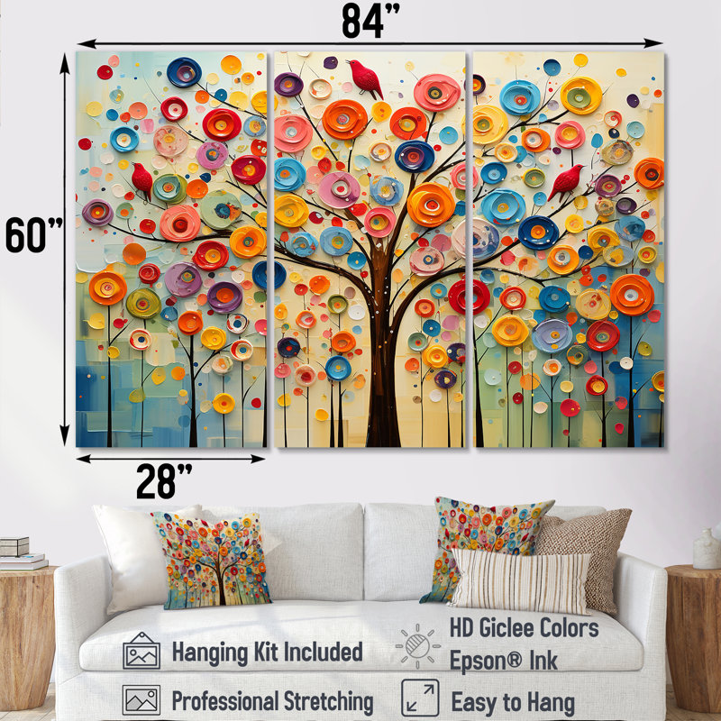 Arbre abstrait coloré 3 - Art mural africain, Toile tendue, H 60 po x l 85 po x P 1,5 po