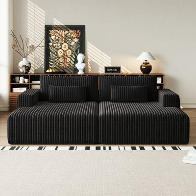 102" Lounge Chaise With Recliner - No Assembly Corduroy Fluffy Modern Sleeper Chair For Bedroom And Living Room In Black Fabric Required Sectional Reclining Bed