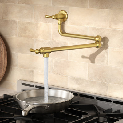 KES Kitchen Pot Filler Classic Style, Over Stove Wall Mounted Pot Filler Stainless Steel No Lead
