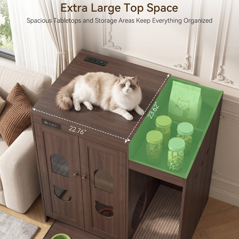 Grande armoire à litière pour chat avec espace de rangement, éliminateur d'odeurs intégré pour bac à litière