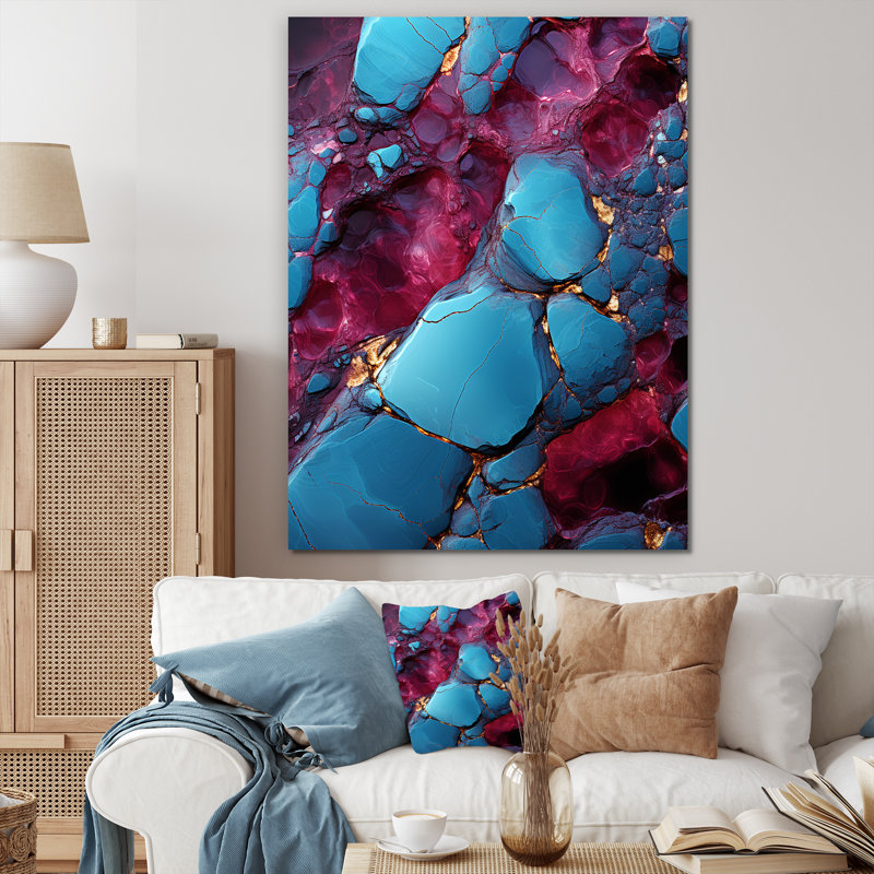 Bleu et mauve sans soudure Marble River II - Art mural abstrait, Toile tendue, H 32 po x l 16 po x P 1 po