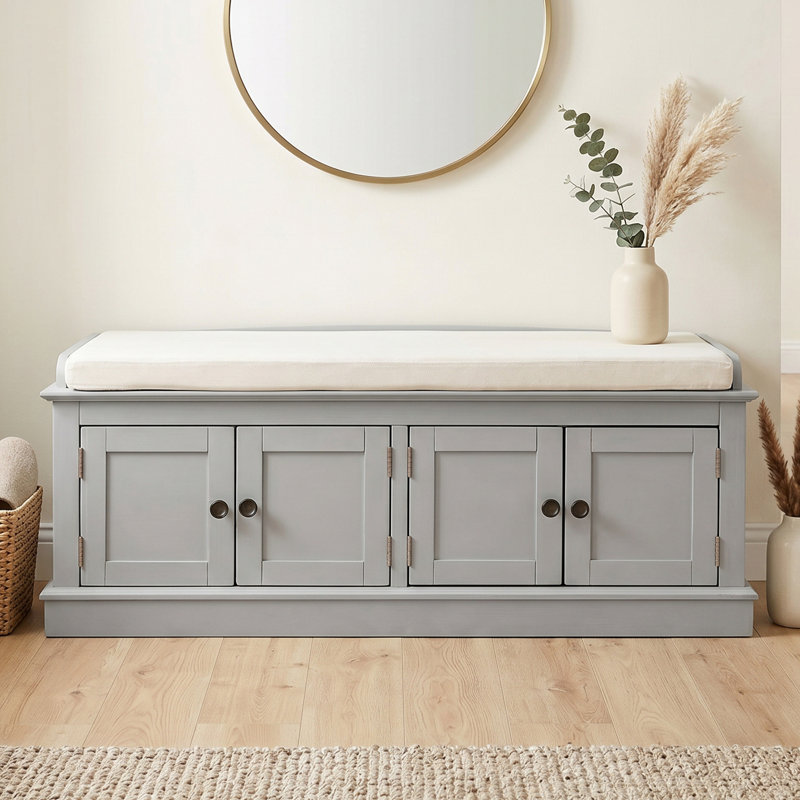 43" Wide Shoe Storage Bench With Cushion Entryway Bench Storage Bench, Gray