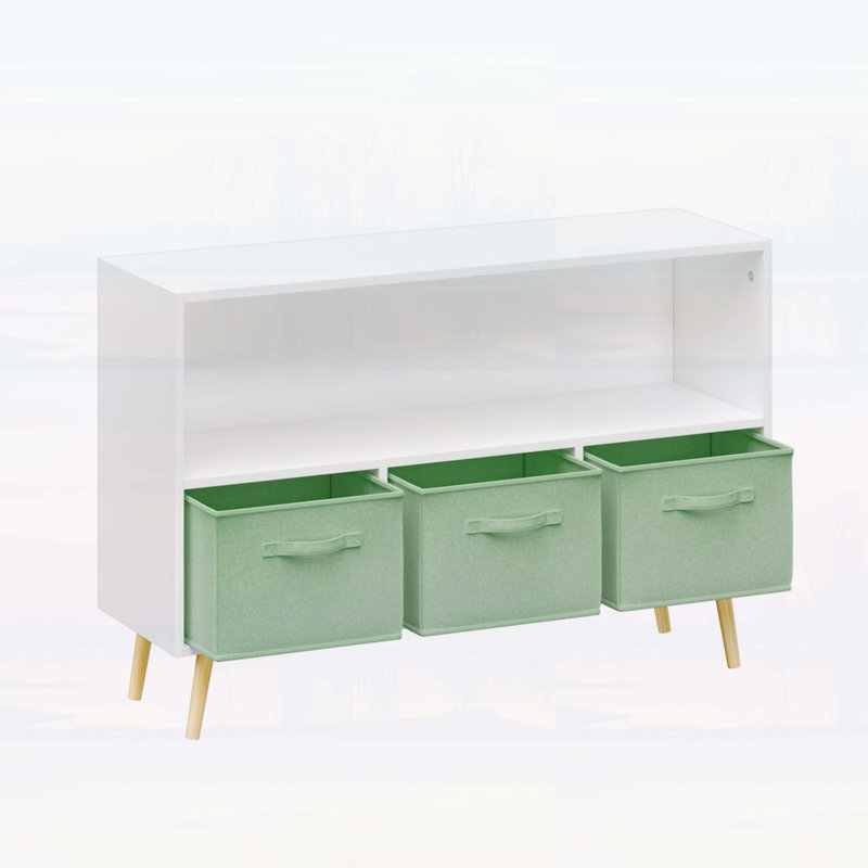 Bibliothèque pour enfants avec tiroirs en tissu pliables, présentoir à livres et rangement pour jouets, blanc/vert