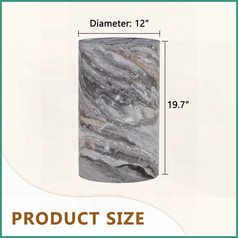 Table basse cylindrique texturée en marbre gris, panneau de fibres à densité moyenne de 12 po de diamètre x H 19,7 po, sans assemblage, hauteur ergonomique pour le salon