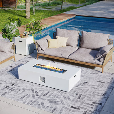 Table de foyer d'extérieur au propane rectangulaire en fer de 42 pouces avec couvercle de réservoir, couvercle et housse de pluie Tashieka